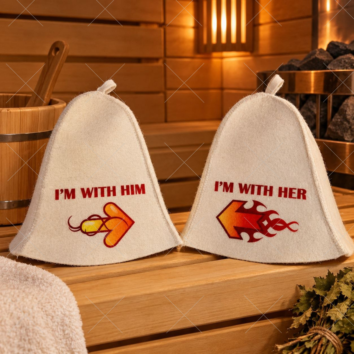 Sauna hat set "I'm with him, I'm with her" цена 18.00 € 5